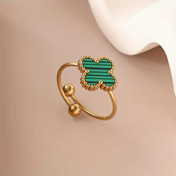 Green Clover Adjustable Ring