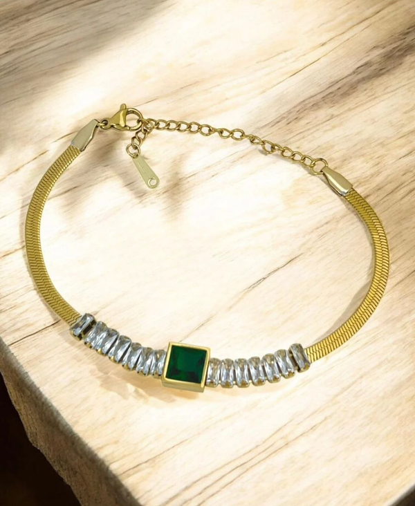 Snake Chain Green Stone Bracelet