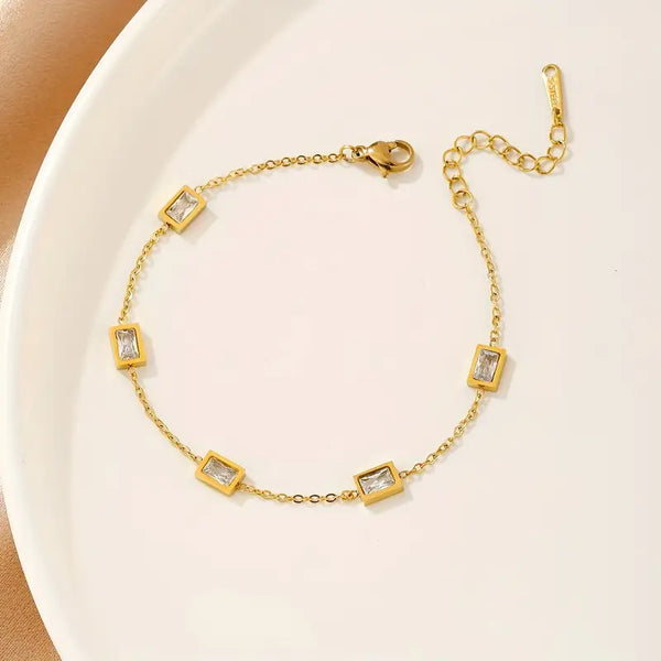 Stainless Steel Square Stone Chain Bracelet