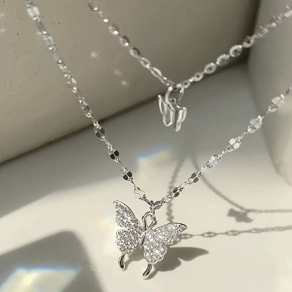 Double Layer Butterfly Necklace (Silver)