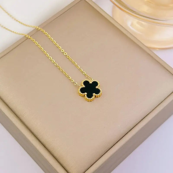 Black Five Leaf Necklace