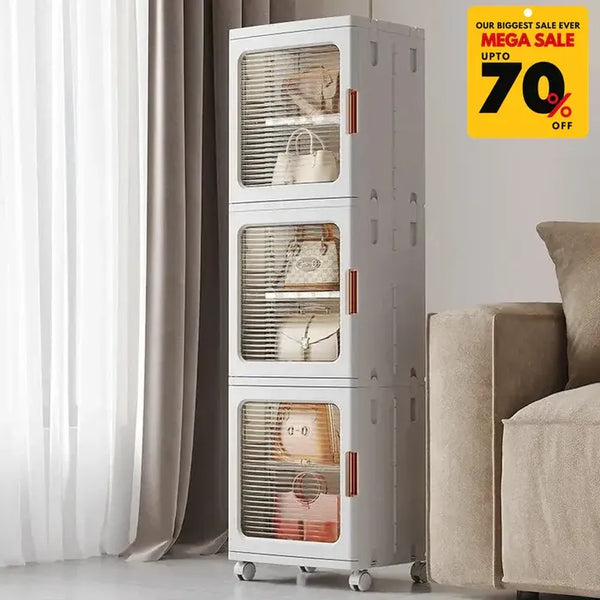 Acrylic 3-Tier Storage Cabinet With Wheels