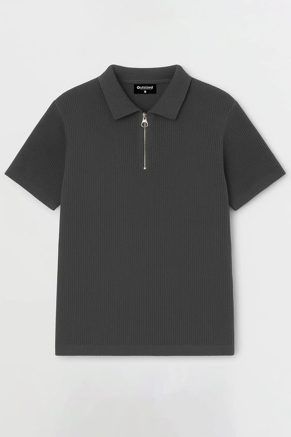CHARCOAL ZIP-UP POLO